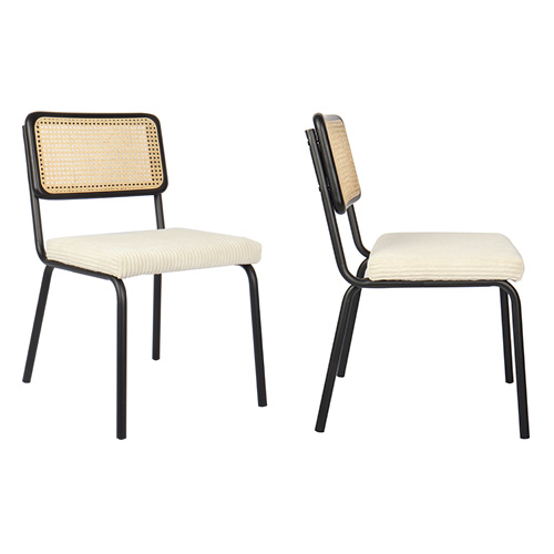 Lot de 2 chaises en cannage velours côtelé beige et métal noir - Paula