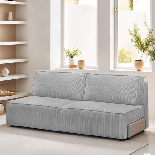 Module canapé convertible 2 places avec coffre de rangement en velours côtelé gris clair - Harper Mod