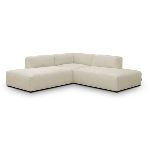 Canapé d'angle modulable réversible 5 places en velours côtelé beige - Modulo