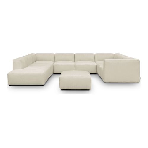 Canapé modulable panoramique 12 places ouvert à gauche + pouf en velours côtelé beige - Modulo