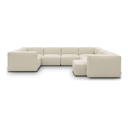 Canapé modulable panoramique 10 places avec méridienne à droite en velours côtelé beige - Modulo