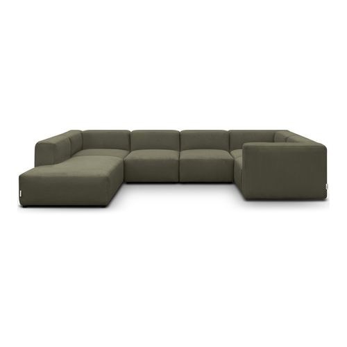 Canapé modulable panoramique 9 places ouvert à gauche en velours côtelé vert kaki - Modulo