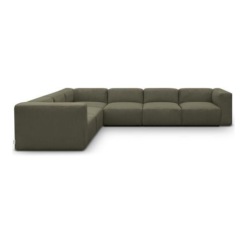 Canapé d'angle modulable réversible 8 places en velours côtelé vert kaki - Modulo