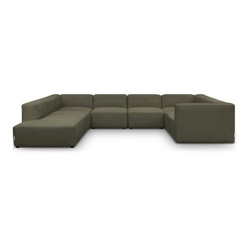 Canapé modulable panoramique 12 places ouvert à gauche en velours côtelé vert kaki - Modulo