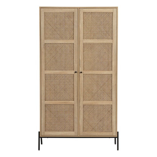 Armoire 2 portes en cannage et effet chêne 100 cm - Iris