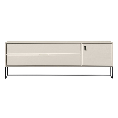 Meuble TV 1 porte 2 tiroirs en bois massif FSC gris clair 180 cm - Silas