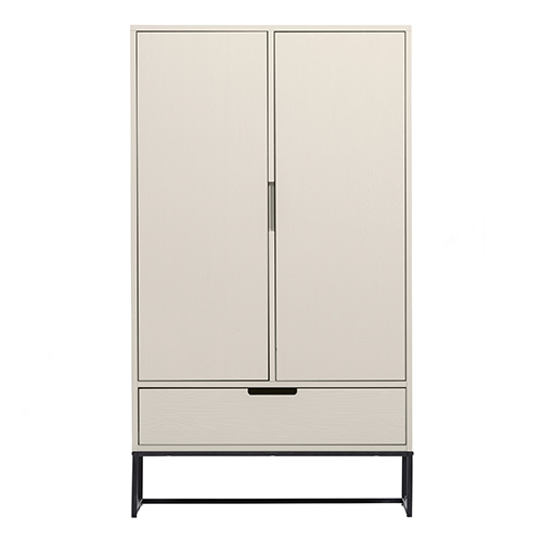 Buffet haut 2 portes 1 tiroir en bois laqué gris clair 85 cm - Silas