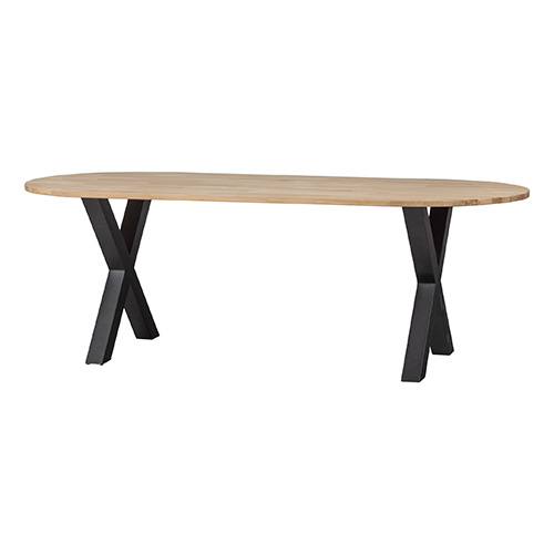 Table à manger ovale en chêne massif FSC 220 cm - piètement croisé - Tablo