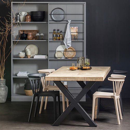 Table à manger en bois motifs à chevrons 200 cm - piètement croisé - Tablo