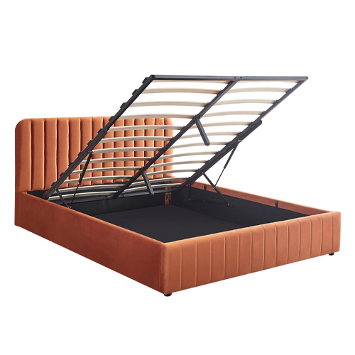 Lit coffre adulte 140x190 cm avec tête de lit capitonnée en velours terracotta - Ava