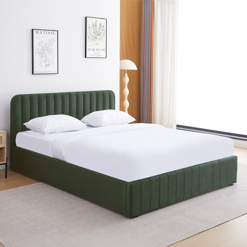 Lit coffre adulte 160x200 cm avec tête de lit capitonnée en velours vert kaki - Ava