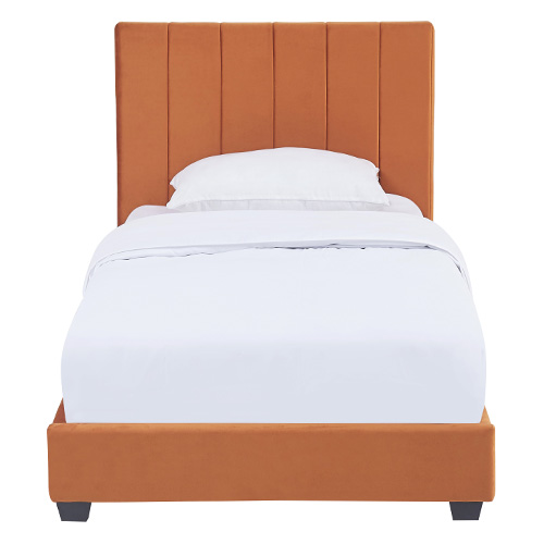Lit adulte 90x190 cm avec tête de lit capitonnée en velours terracotta - William