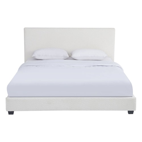 Lit adulte 160x200 cm avec tête de lit capitonnée en tissu bouclé beige - William