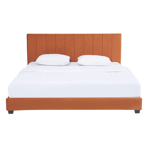 Lit adulte 160x200 cm avec tête de lit capitonnée en velours terracotta - William