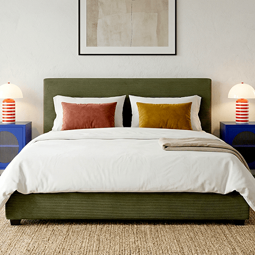 Lit adulte 160x200 cm avec tête de lit capitonnée en velours côtelé vert - William