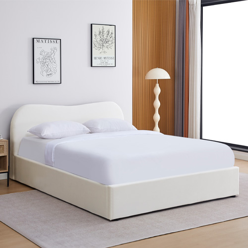 Lit coffre adulte 140x190 cm avec tête le lit matelassée en velours beige - Suzon