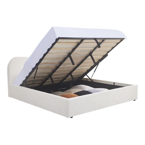 Lit coffre adulte 180x200 cm avec tête le lit arrondie en tissu bouclé beige - Suzon