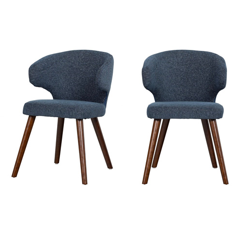 Lot de 2 chaises en tissu tramé bleu jean et piètement marron foncé - Cape