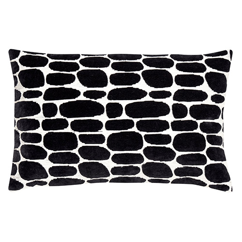 Coussin avec quilt velours dessin blanc/noir 40x60 cm - Anwar