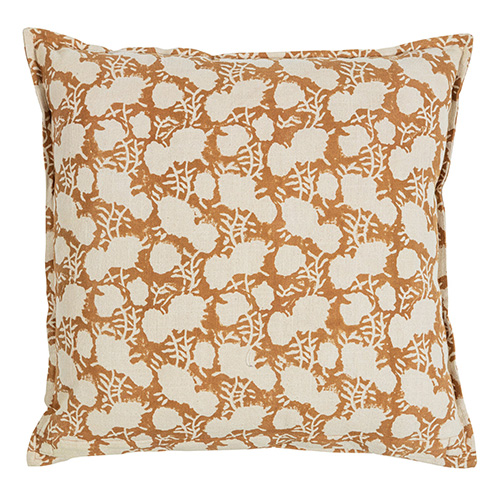 Coussin imprimé bloc print jaune moutarde - Foliage