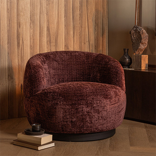 Fauteuil pivotant en tissu chenille aubergine - Woolly