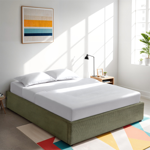 Lit coffre adulte 180x200 cm en velours côtelé vert avec sommier - Handy