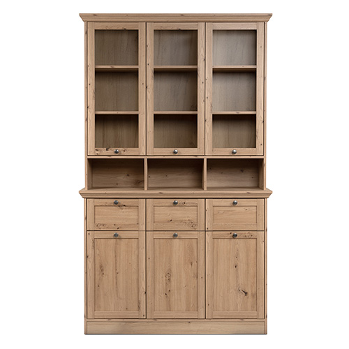 Buffet haut 6 portes 3 tiroirs effet chêne 120 cm - Saga