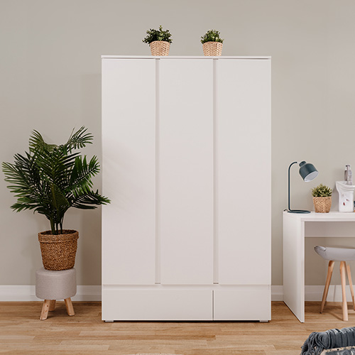 Armoire 3 portes 2 tiroirs blanche 122 cm - Medea