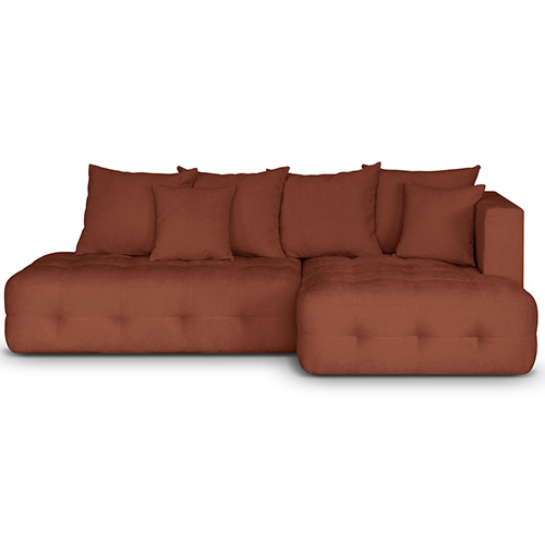 Canapé d'angle ouvert à droite convertible 3 places avec coffre de rangement en tissu chenille terracotta - Léo