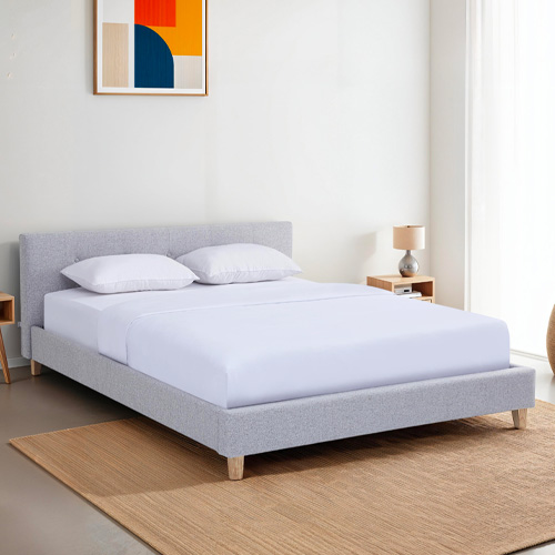Lit adulte 160x200 cm avec tête de lit capitonnée en tissu gris chiné - Milo