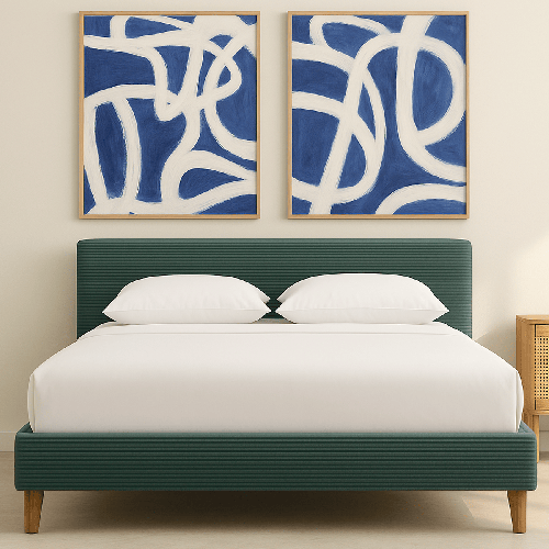 Lit adulte 160x200 cm avec tête de lit capitonnée en velours côtelé vert kaki - Milo