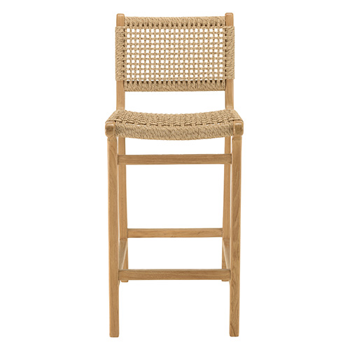 Lot de 2 tabourets bar de jardin teck rotin synthétique beige - Valeria