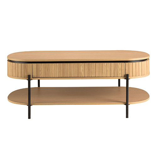 Table basse ovale 121 cm en bois rainuré - Charlie