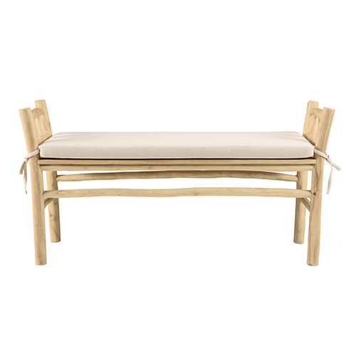 Banc en teck naturel 128 cm avec coussin blanc - Will