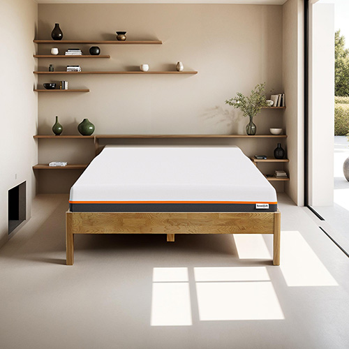 Ensemble lit 140x190 en chêne massif Aina + Matelas mousse gel à mémoire de forme, double confort - Dual Confort