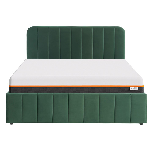 Ensemble lit coffre 140x190 en velours vert Ava + Matelas mousse gel à mémoire de forme, double confort - Dual Confort