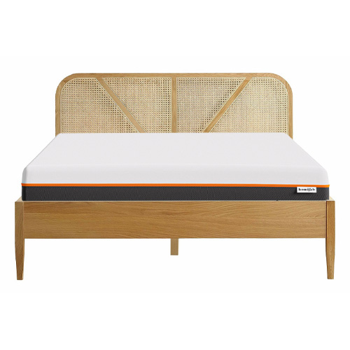 Ensemble lit 140x190 en bois et cannage Leonie + Matelas mousse gel à mémoire de forme, double confort - Dual Confort