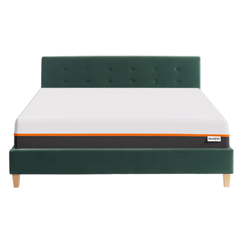 Ensemble lit 160x200 en velours vert bouteille Milo + Matelas mousse gel à mémoire de forme, double confort - Dual Confort