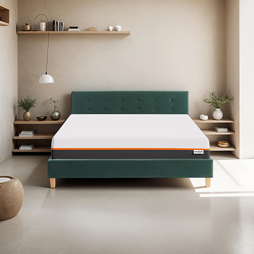 Ensemble lit 160x200 en velours vert bouteille Milo + Matelas mousse gel à mémoire de forme, double confort - Dual Confort