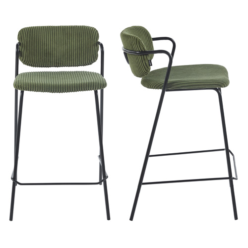 Lot de 2 tabourets de bar en velours côtelé vert kaki - Jones