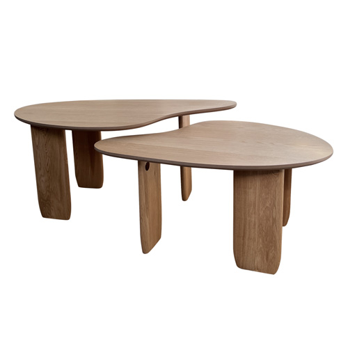 Lot de 2 tables basses organiques en bois, placage chêne - Aria