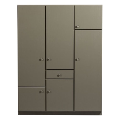 Armoire 5 portes 1 tiroir en bois FSC vert kaki 160 cm - Alfie