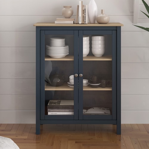 Vaisselier 2 portes en bois massif Bleu foncé 110 cm - Macha