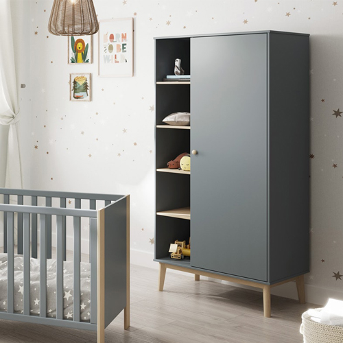 Armoire enfant 1 porte en bois vert kaki 90 cm - Elise