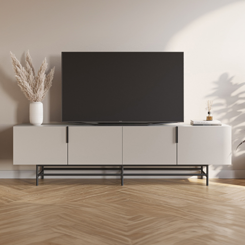 Meuble TV 4 portes beige 200 cm - Clea