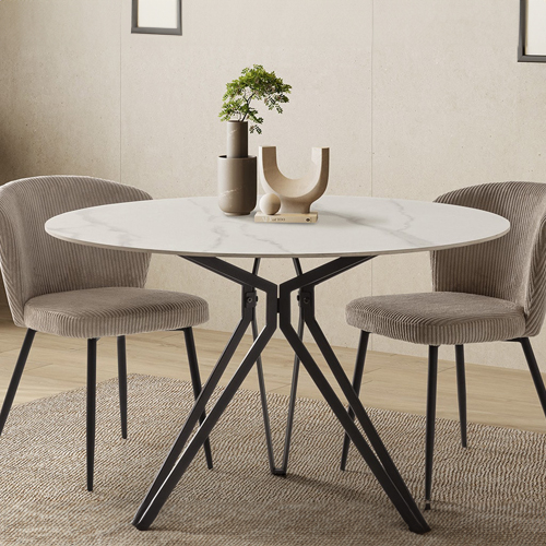 Table à manger ronde en céramique effet marbre blanc 4 pers. 120 cm - Cuma