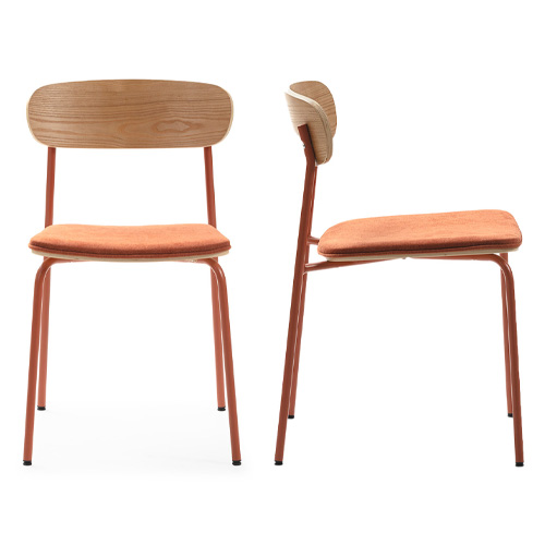 Lot de 2 chaises en tissu terracotta et effet bois - Svala