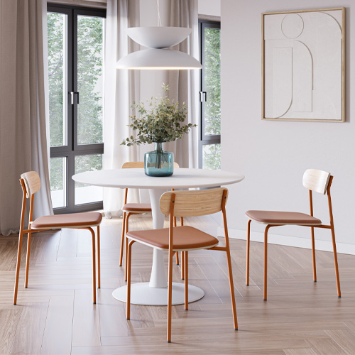 Lot de 2 chaises en tissu terracotta et effet bois - Svala