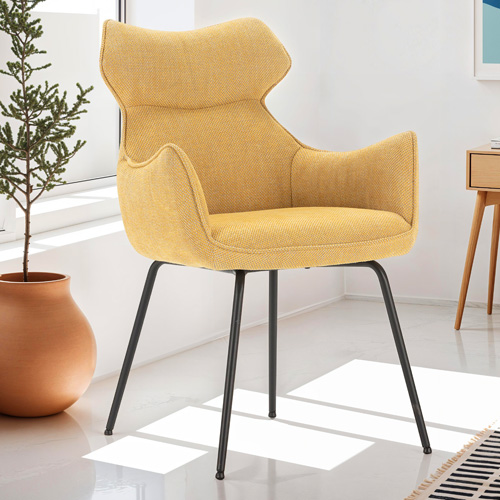 Lot de 2 fauteuils de table en tissu jaune moutarde - Iconic