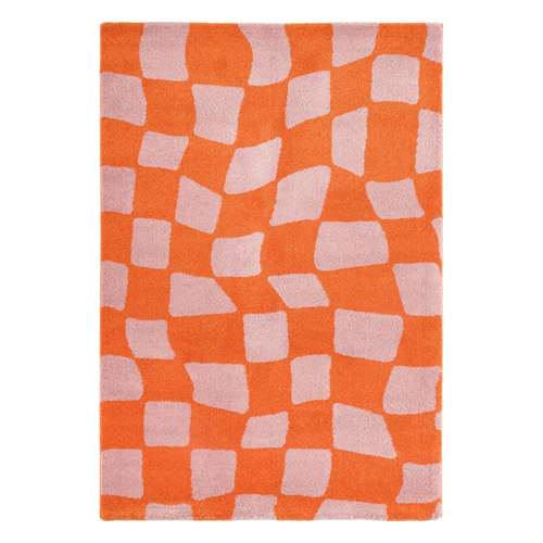 Tapis rétro à damier orange 120x160 cm - Nahia